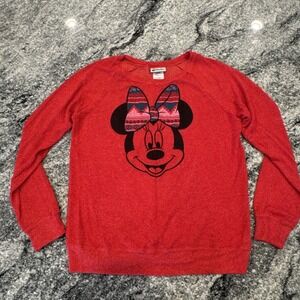 Disney Parks Womens Red Minnie Mouse‎ Light Weight Long Sleeve Sweater Size L